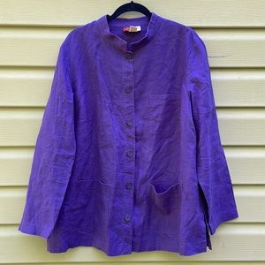 JM Woman Purple Linen Button-Down Blouse